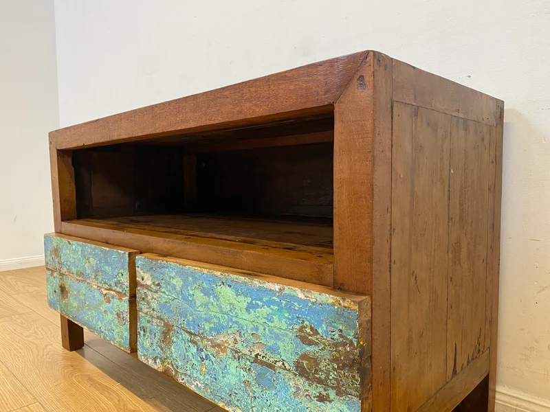 Boatwood by WMK I Meeresblaues TV Lowboard mit Schubladen & Fach