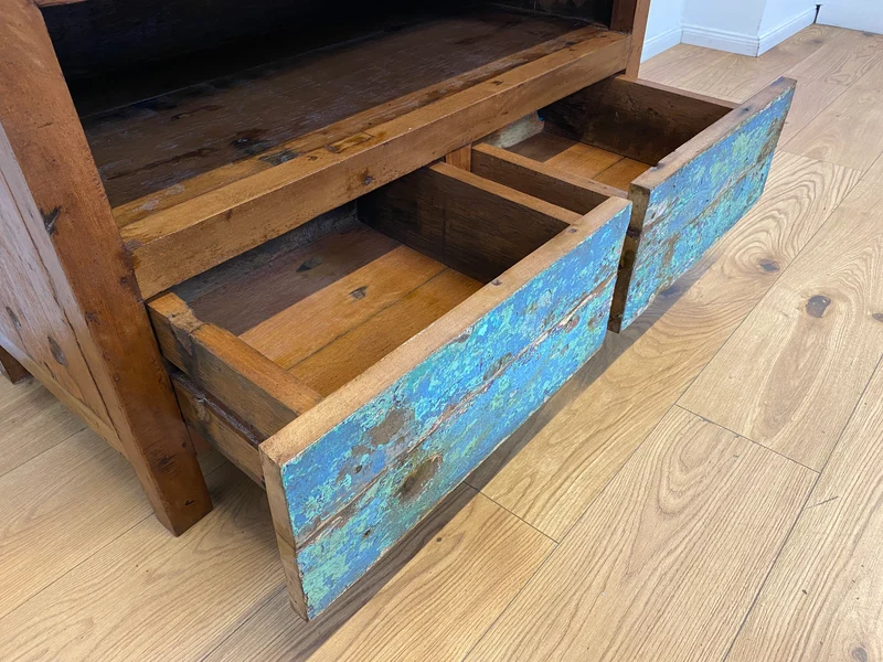 Boatwood by WMK I Meeresblaues TV Lowboard mit Schubladen & Fach