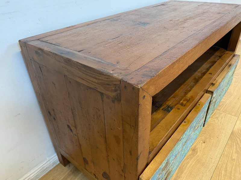 Boatwood by WMK I Meeresblaues TV Lowboard mit Schubladen & Fach