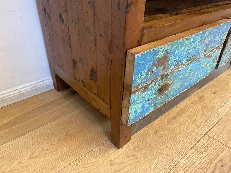 Boatwood by WMK I Meeresblaues TV Lowboard mit Schubladen & Fach