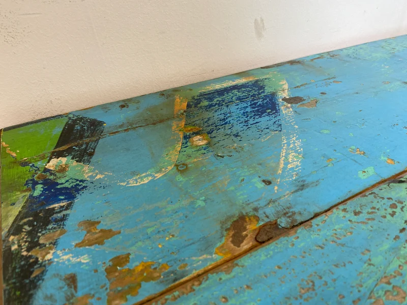 Einzigartiger 200x90cm großer meeresblauer Esstisch handgefertigt aus altem Bootsholz I Teakholz massiv I Tisch Küchentisch Gartentisch Holztisch Dining Table I