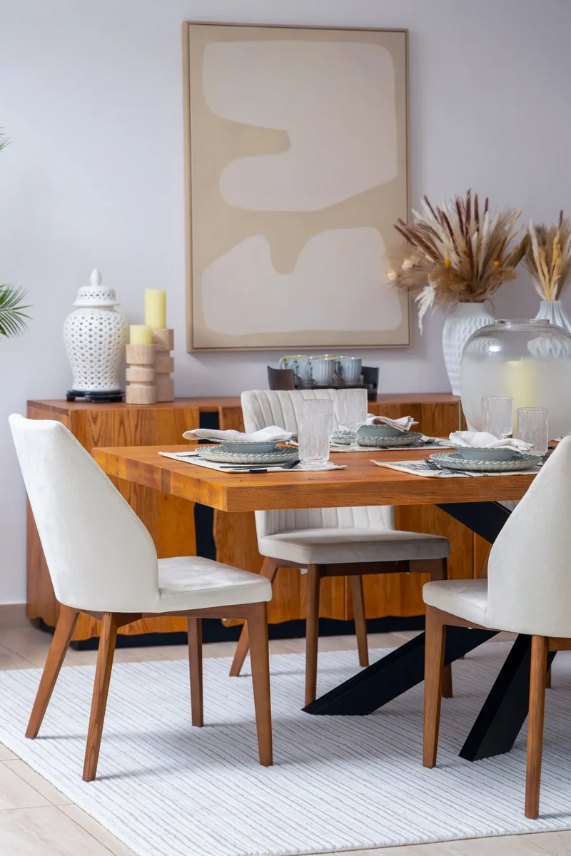 Rochelle Dining Chair Beige Walnut Leg