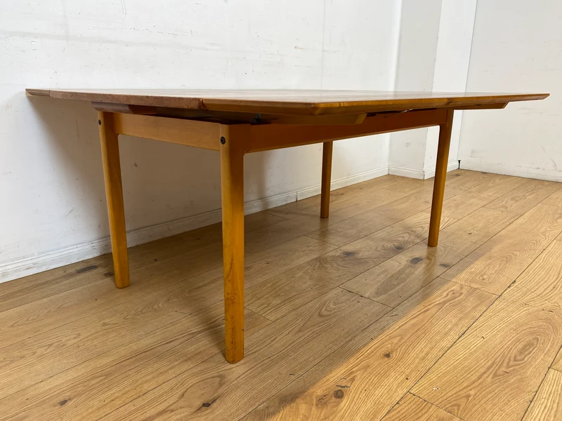 WMK I Stilvoller großer ausziehbarer skandinavischer Wohnzimmertisch in Teakholz I Salontisch Couchtisch Holztisch Coffee Tabele Danish Design Mid-Century Vintage 70er I Berlin Dortmund Braunschweig