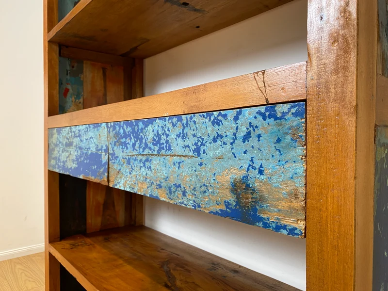 Boatwood by WMK I Handgefertigtes Regal aus altem Bootsholz in Originalfarbe