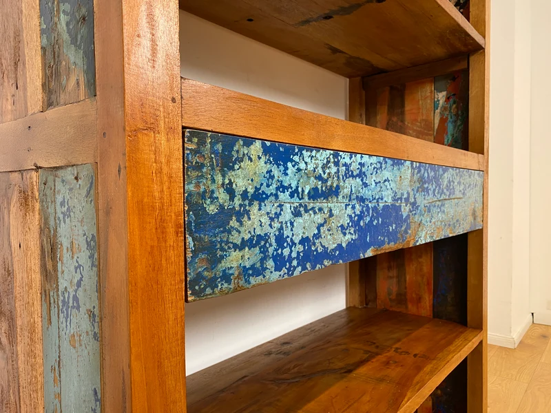 Boatwood by WMK I Handgefertigtes Regal aus altem Bootsholz in Originalfarbe