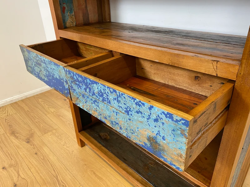 Boatwood by WMK I Handgefertigtes Regal aus altem Bootsholz in Originalfarbe