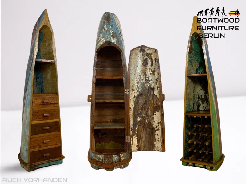 Boatwood by WMK # Einzigartiger Bücherschrank aus echtem Einbaum I ein handgefertigtes Unikat in Originalfarben