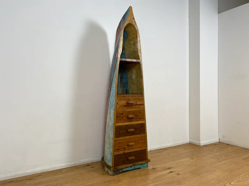 Boatwood by WMK # Einzigartiger Bücherschrank aus echtem Einbaum I ein handgefertigtes Unikat in Originalfarben