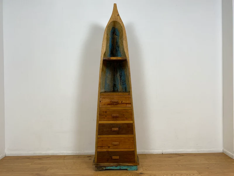 Boatwood by WMK # Einzigartiger Bücherschrank aus echtem Einbaum I ein handgefertigtes Unikat in Originalfarben