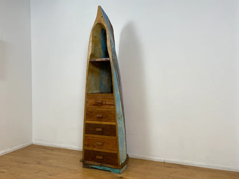 Boatwood by WMK # Einzigartiger Bücherschrank aus echtem Einbaum I ein handgefertigtes Unikat in Originalfarben