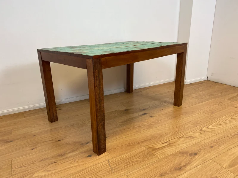 Boatwood by WMK I Einzigartiger 140x90cm großer grüner Esstisch aus altem Bootsholz