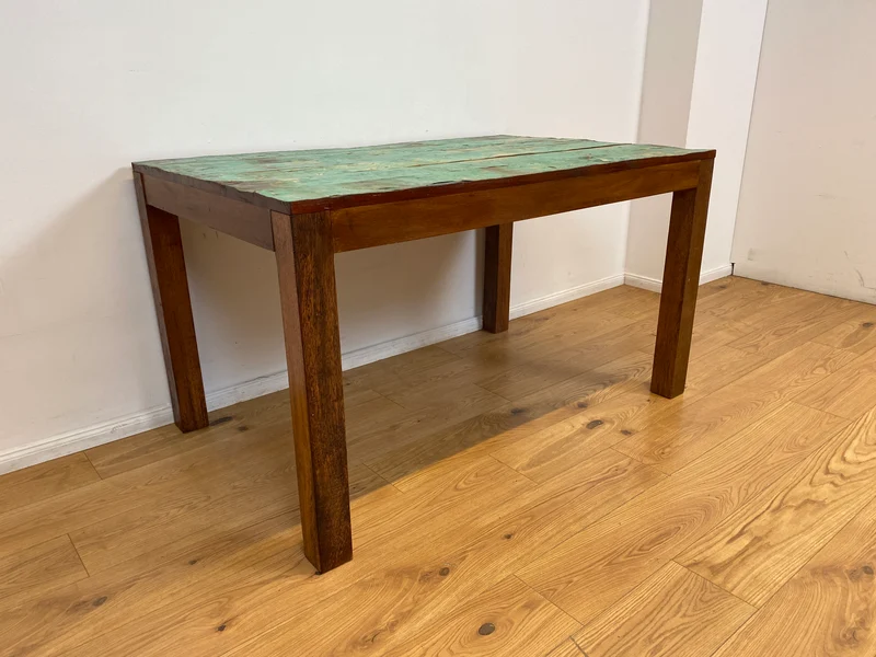 Boatwood by WMK I Einzigartiger 140x90cm großer grüner Esstisch aus altem Bootsholz
