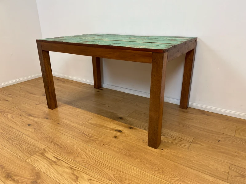 Boatwood by WMK I Einzigartiger 140x90cm großer grüner Esstisch aus altem Bootsholz