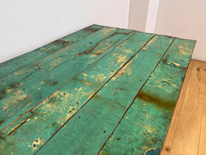 Boatwood by WMK I Einzigartiger 140x90cm großer grüner Esstisch aus altem Bootsholz