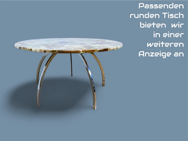 WMK I Stilvoller 70er Jahre Space Age Couchtisch mit charaktervoller Onyx Platte auf Chrom Tischgestell