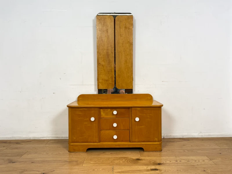 Freundliche und gut erhaltene helle Mid-Century Spiegelkommode I Vollholz furniert I Frisierkommode Schminktisch Kommode Wäschekommode Sideboard Spiegel 60er Vintage I
