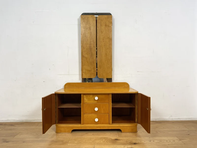Freundliche und gut erhaltene helle Mid-Century Spiegelkommode I Vollholz furniert I Frisierkommode Schminktisch Kommode Wäschekommode Sideboard Spiegel 60er Vintage I