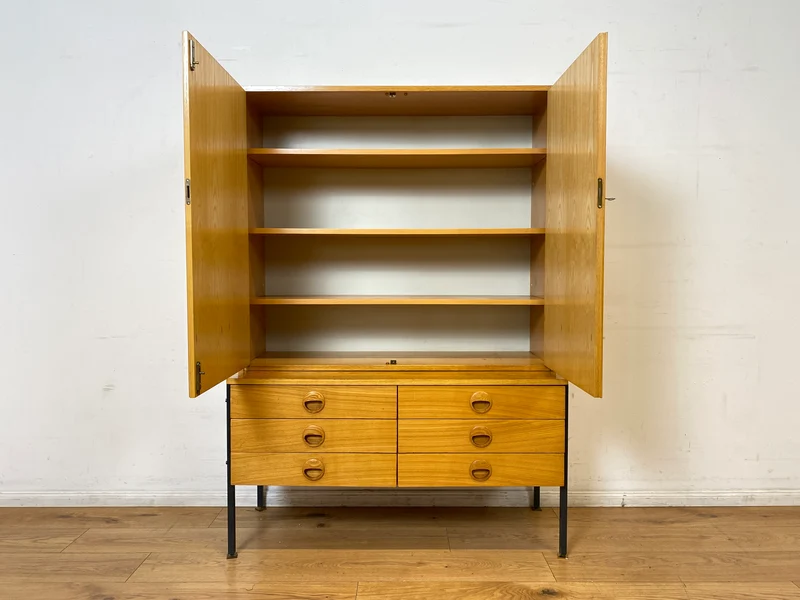 WMK I Kultiges modulares Designer Regalsystem 430 in Sen Esche mit Schubladen von Joachim Nebelung für VEB Hellerau