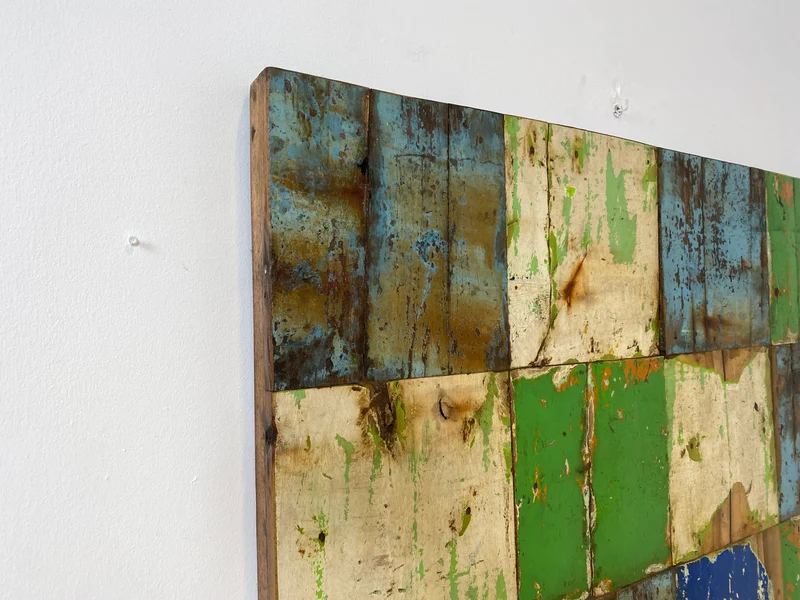 Boatwood by WMK # 110x110 großes Patchwork Holz Bild , ein handgefertigtes Unikat aus recyceltem Bootsholz # buntes Wandbild Wandpaneel Bild Kunstwerk Design Loft Wanddekoration Mosaik Wanddekor Dekor