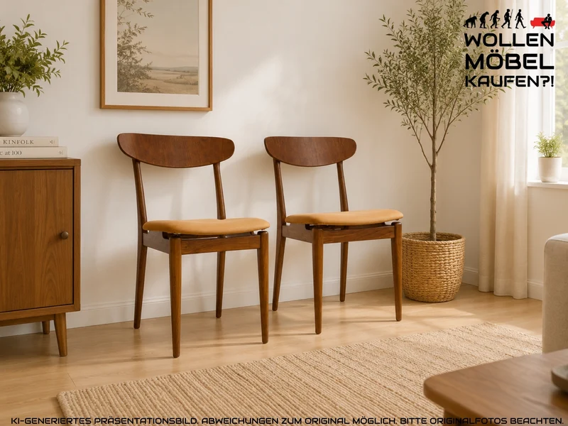 WMK I Stilvoller skandinavischer Mid-Century Designer Esszimmerstuhl von Farstrup aus Teakholz mit Kunstleder Bezug