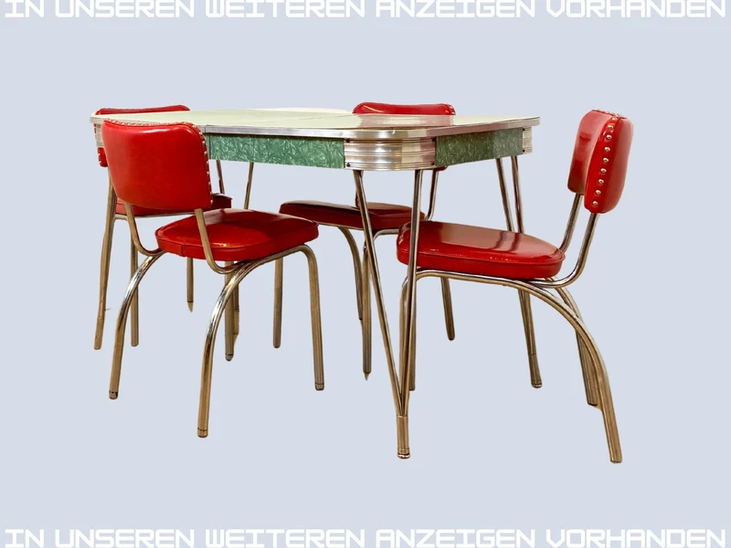 WMK I Kultiger ausziehbarer amerikanischer 50er Jahre Chromline Diner Table mit Resopal Tischplatte & Chrom Gestell