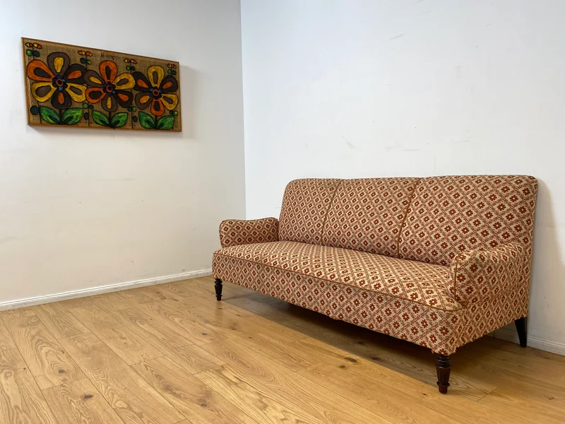 WMK I Besonders schönes und sehr gut erhaltenes antikes Sofa mit grandiosem Bezug und bequemen Federkern, um 1890