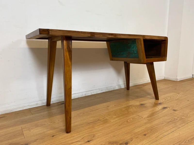 Boatwood by WMK I Einzigartiger freistehender Schreibtisch handgefertigt aus altem Bootsholz