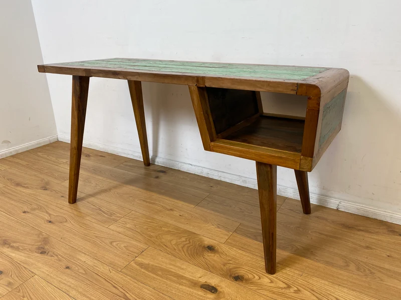 Boatwood by WMK I Einzigartiger freistehender Schreibtisch handgefertigt aus altem Bootsholz