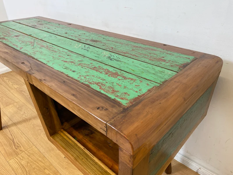 Boatwood by WMK I Einzigartiger freistehender Schreibtisch handgefertigt aus altem Bootsholz