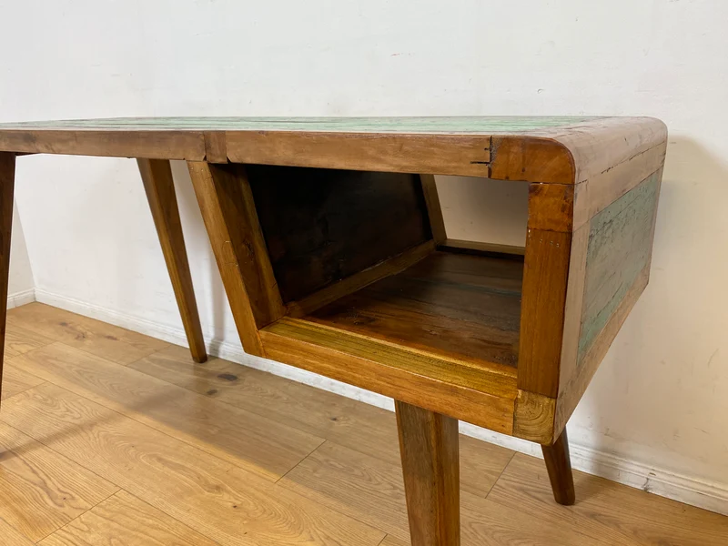 Boatwood by WMK I Einzigartiger freistehender Schreibtisch handgefertigt aus altem Bootsholz