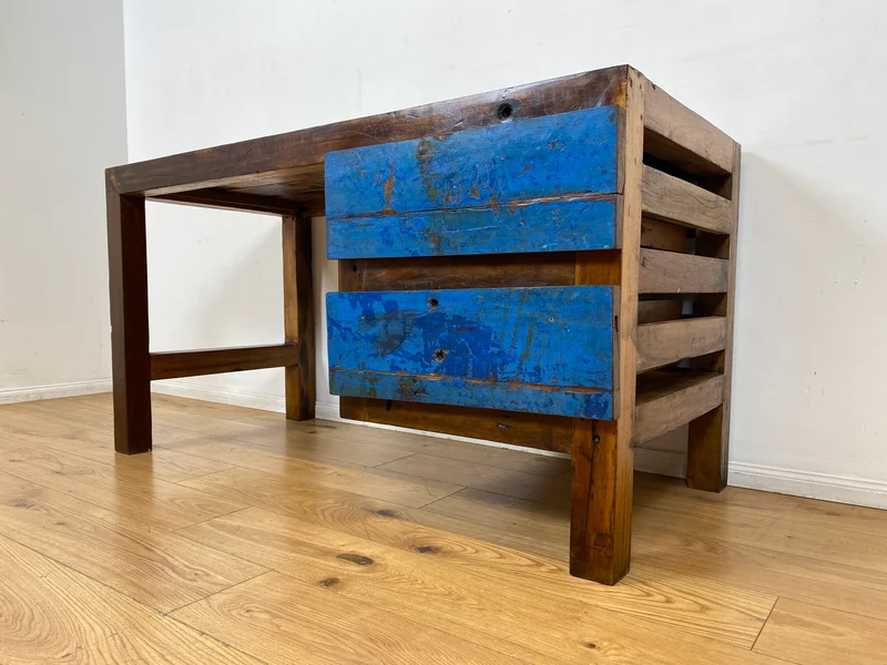 Boatwood by WMK I Besonderer Schreibtisch handgefertigt aus altem Bootsholz I Teakholz massiv in Originalfarbe I Arbeitstisch Bürotisch Arbeitsplatz Computertisch Desk Bootsmöbel I Berlin Bayern Köln