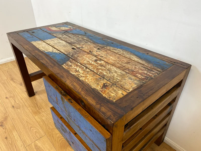 Boatwood by WMK I Besonderer Schreibtisch handgefertigt aus altem Bootsholz I Teakholz massiv in Originalfarbe I Arbeitstisch Bürotisch Arbeitsplatz Computertisch Desk Bootsmöbel I Berlin Bayern Köln