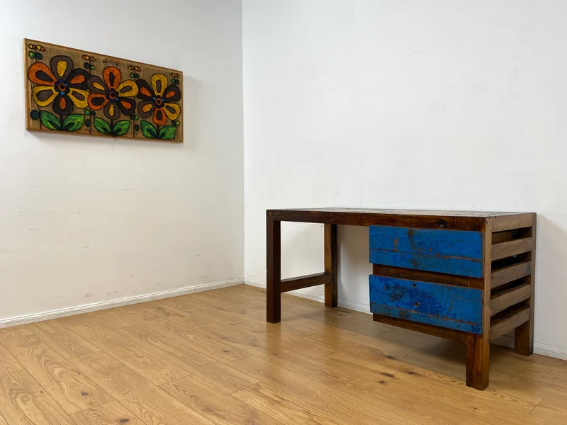 Boatwood by WMK I Besonderer Schreibtisch handgefertigt aus altem Bootsholz I Teakholz massiv in Originalfarbe I Arbeitstisch Bürotisch Arbeitsplatz Computertisch Desk Bootsmöbel I Berlin Bayern Köln