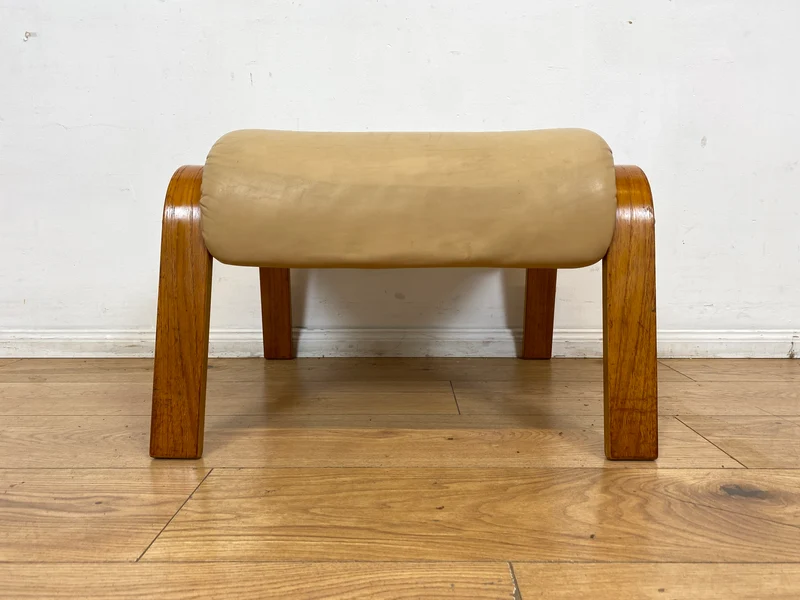Eleganter norwegischer Designer Fußhocker von Rybo Rykken mit beigem Echtleder Bezug