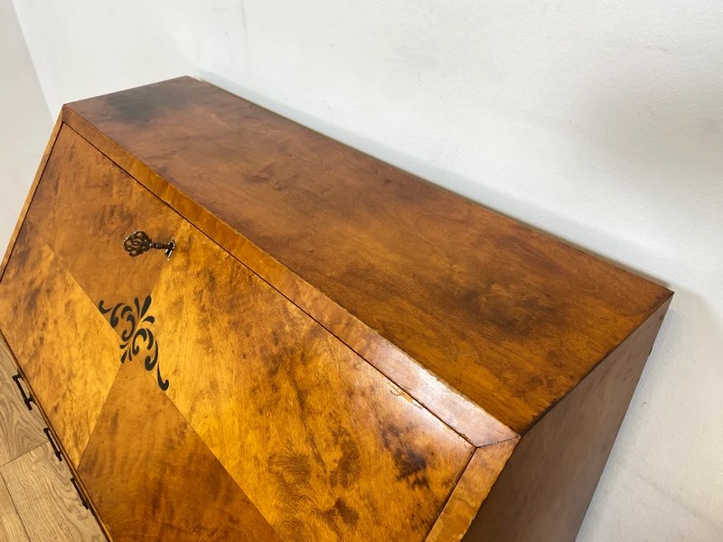 WMK I Besonders schöner skandinavischer Mid-Century Sekretär aus vollem Holz mit Intarsien