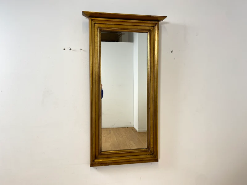 WMK I Schöner 72x130cm großer antiker Wandspiegel mit goldfarbenem Holzrahmen & Alterspatina