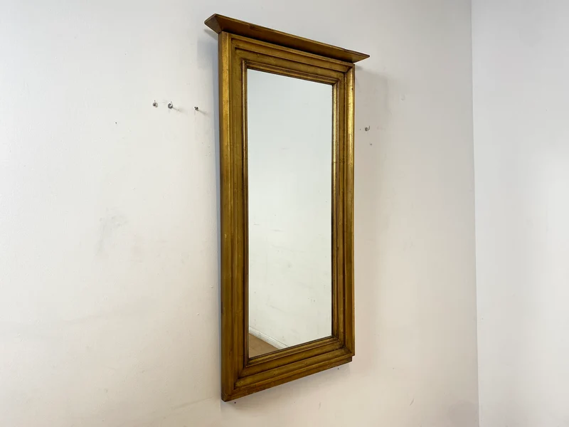 WMK I Schöner 72x130cm großer antiker Wandspiegel mit goldfarbenem Holzrahmen & Alterspatina
