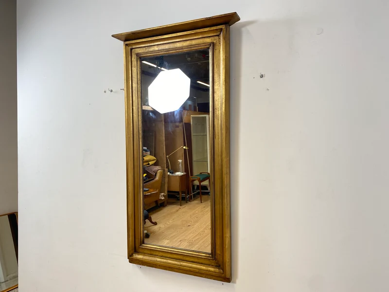 WMK I Schöner 72x130cm großer antiker Wandspiegel mit goldfarbenem Holzrahmen & Alterspatina