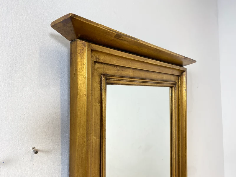 WMK I Schöner 72x130cm großer antiker Wandspiegel mit goldfarbenem Holzrahmen & Alterspatina