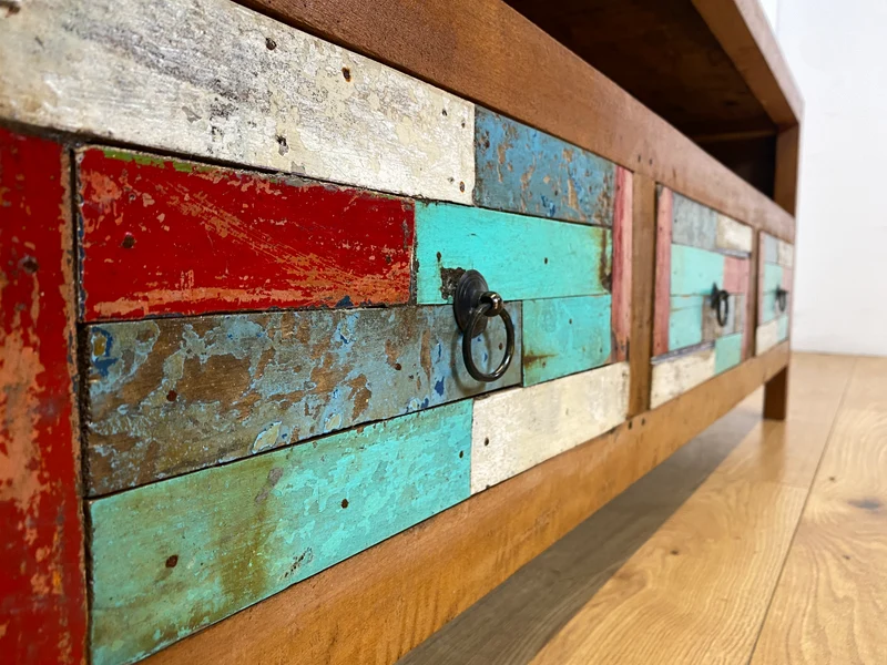 Boatwood by WMK I Handgefertigtes 150cm langes TV-Lowboard aus altem Bootsholz