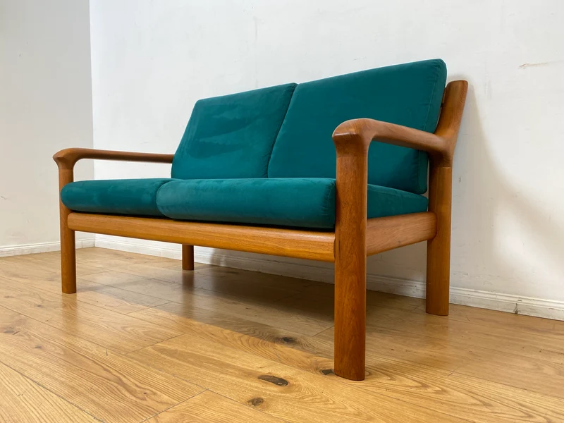 WMK I Hochwertiges skandinavisches Designersofa von Holstebro Møbelfabrik in Petrol Blau I Teakholz