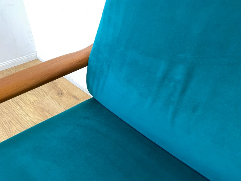 WMK I Hochwertiges skandinavisches Designersofa von Holstebro Møbelfabrik in Petrol Blau I Teakholz