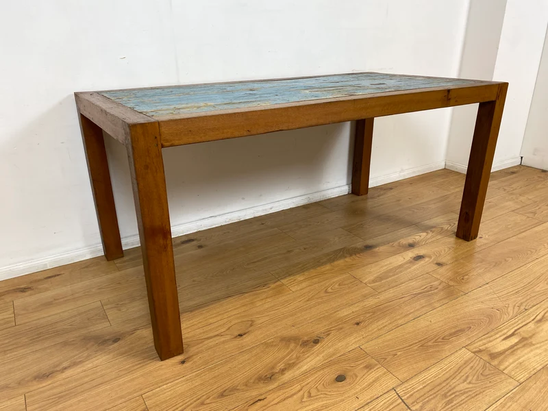 Boatwood by WMK I Meeresblauer 170x90cm großer Esstisch handgefertigt aus altem Bootsholz in Originalfarben