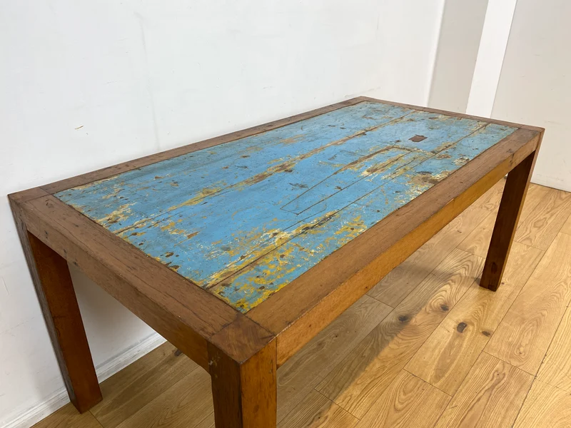 Boatwood by WMK I Meeresblauer 170x90cm großer Esstisch handgefertigt aus altem Bootsholz in Originalfarben