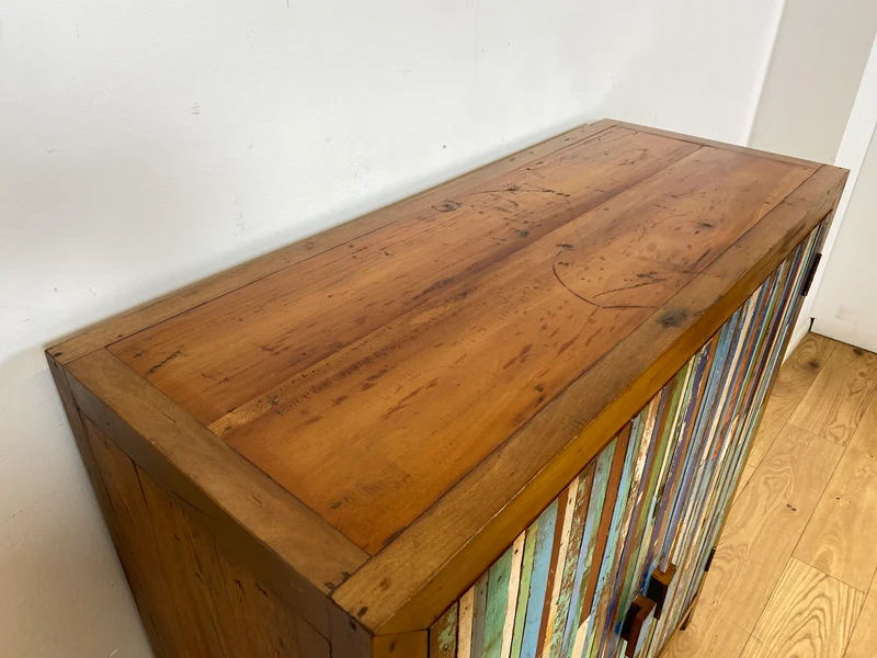 Boatwood by WMK I Großartiger Schrank handgefertigt aus altem Bootsholz in Originalfarben