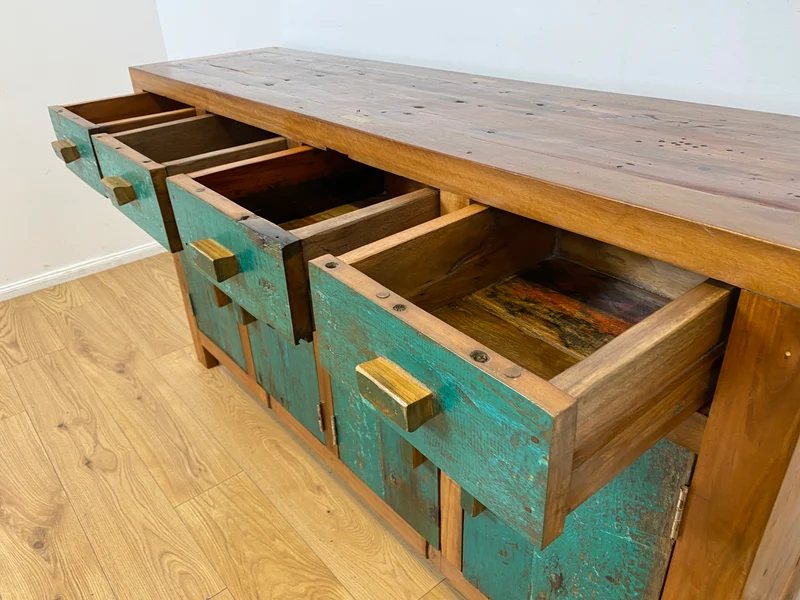 Boatwood by WMK I Nachhaltiges Sideboard handgefertigt aus altem Bootsholz mit Schubladen
