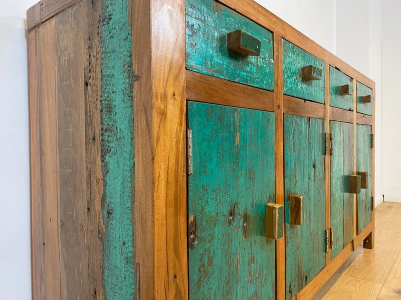 Boatwood by WMK I Nachhaltiges Sideboard handgefertigt aus altem Bootsholz mit Schubladen