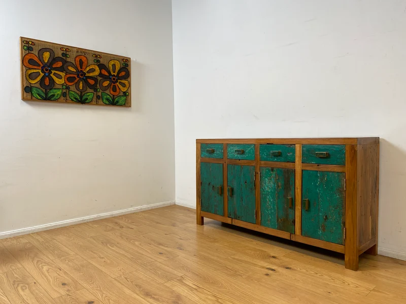 Boatwood by WMK I Nachhaltiges Sideboard handgefertigt aus altem Bootsholz mit Schubladen