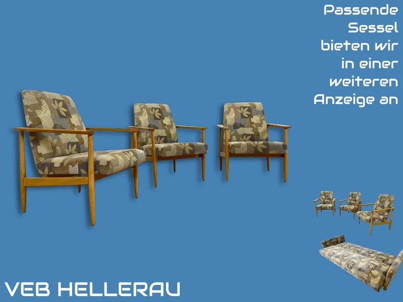 WMK I Stilvolles 60er Jahre Schlafsofa von VEB Hellerau mit freundlichem späterem Bezug und passenden Kissen