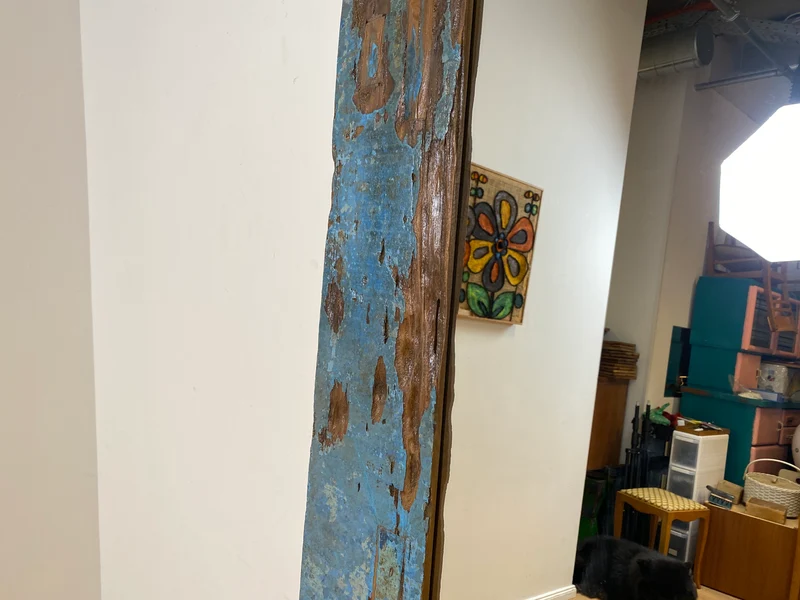 Boatwood by WMK I Meeresblauer 100x200cm großer Spiegel I handgefertigtes Unikat aus altem Bootsholz in Originalfarbe
